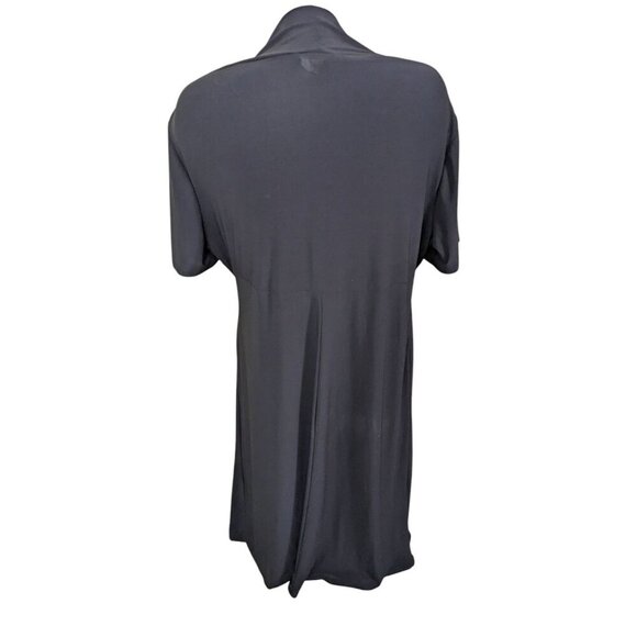 Vintage Womens Plus Size 22 Faux Wrap Dress Solid All Black Short Sleeve Ruched - Picture 3 of 7